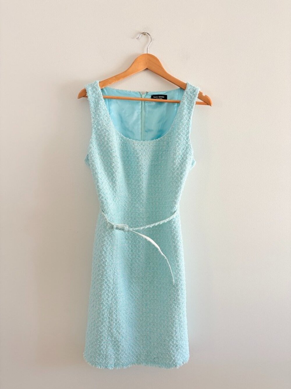 Kate Spade Belted Tweed Dress Light Blue Size 14 - Picture 2 of 5